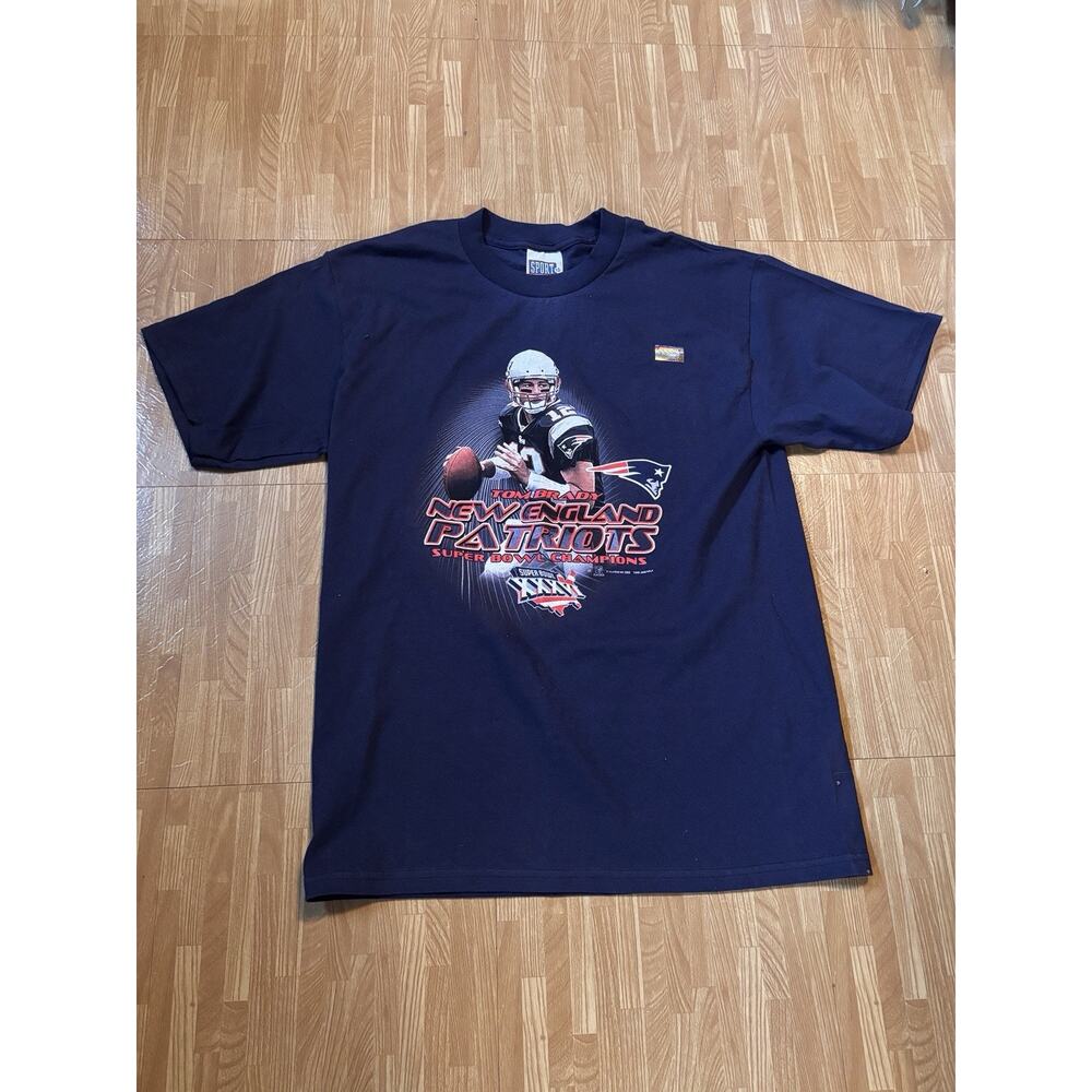 Vintage 2002 Tom Brady Super Bowl New England Patriots Graphic T-Shirt Sz Large